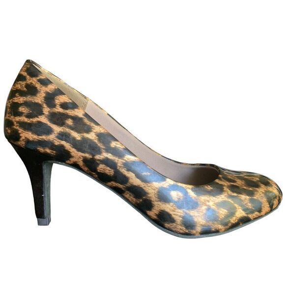 Comfort Plus Leopard Print Heels Women 7 Pumps Mobwife Work Rockabillly Chic Mod - Picture 1 of 12